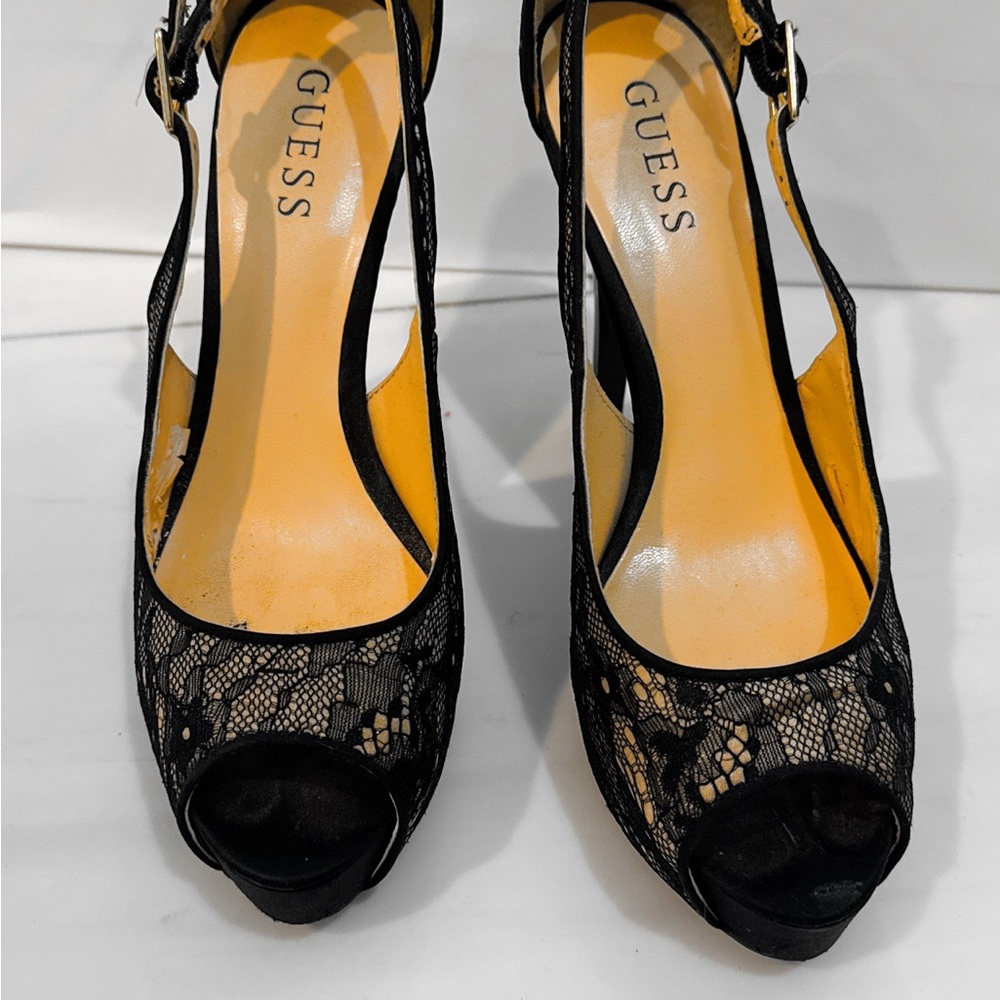 Guess Black Lace Peep Toe Heels